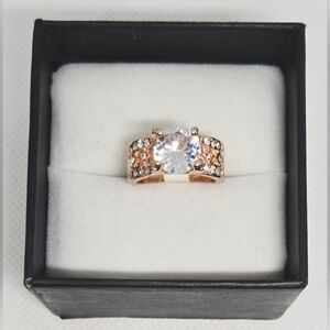 Rose Gold Tone CZ Engagement Style Ring Wide Band Size 5